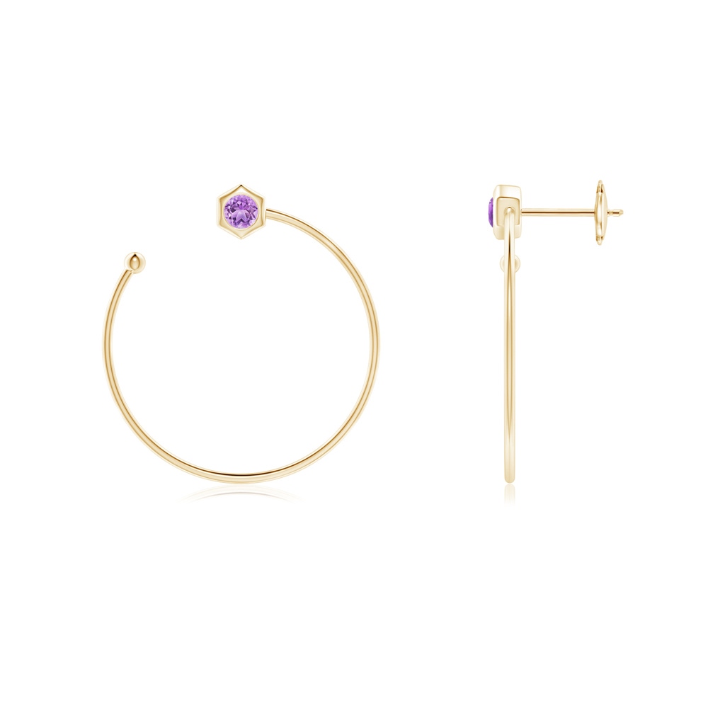 3mm AAA Natori x Angara Small Hexagonal Amethyst Open Hoops in Yellow Gold