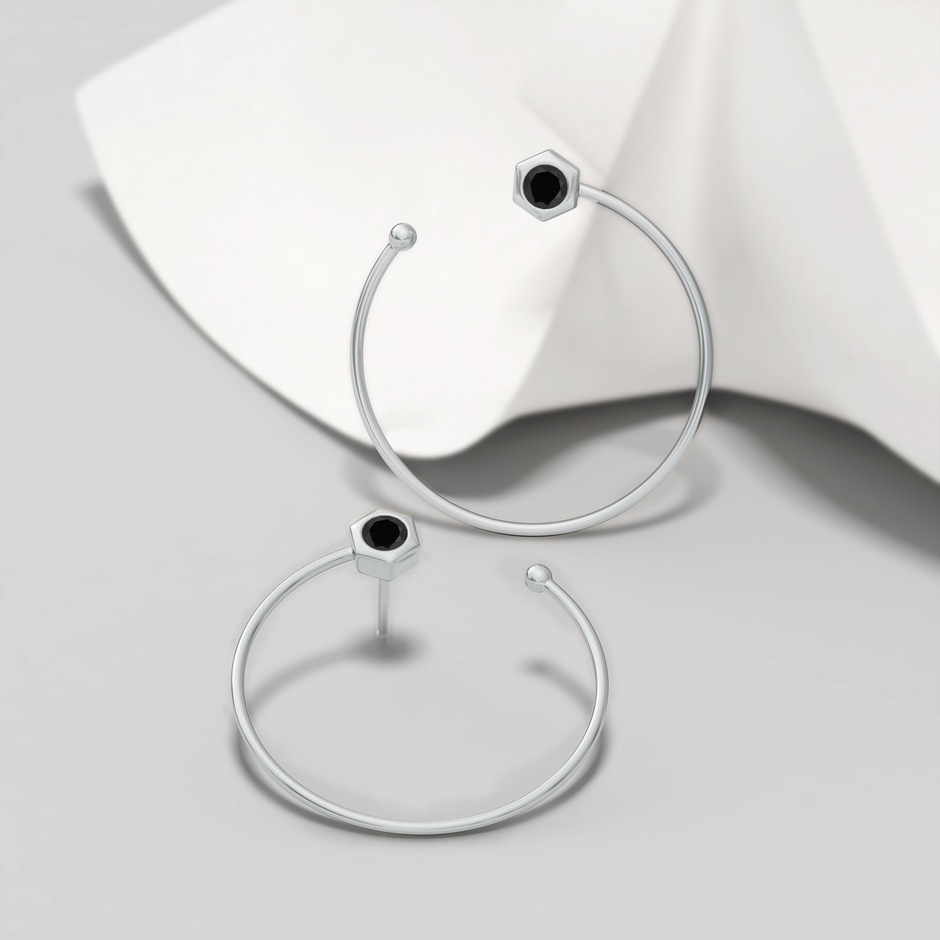 3mm AAA Natori x Angara Small Hexagonal Black Onyx Open Hoops in White Gold lifestyle