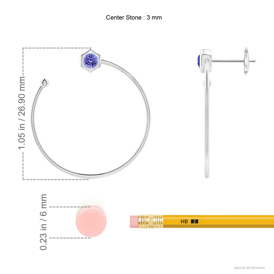 3mm AAA Natori x Angara Small Hexagonal Tanzanite Open Hoops in White Gold ruler