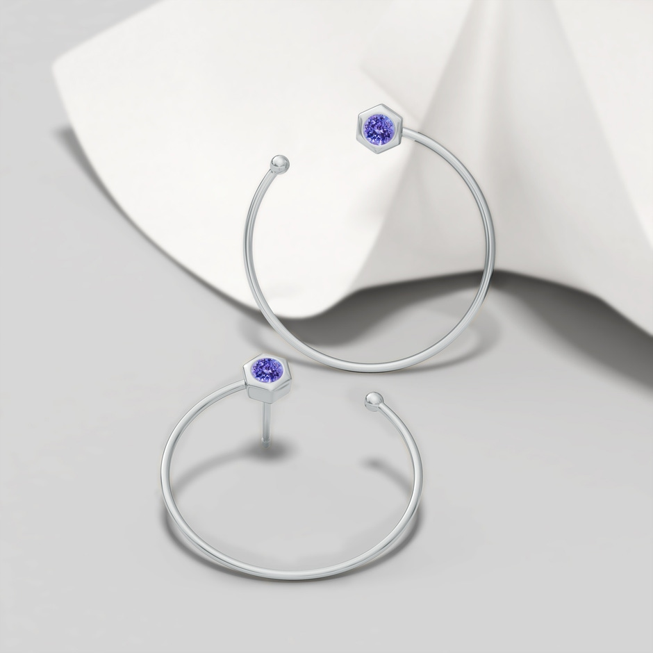 3mm AAA Natori x Angara Small Hexagonal Tanzanite Open Hoops in White Gold lifestyle