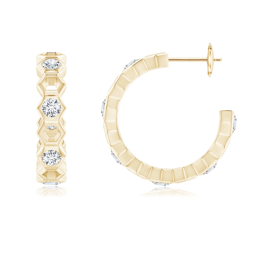 3mm IJI1I2 Natori x Angara Small Alternate Hexagonal Diamond Hoops in Yellow Gold side 1