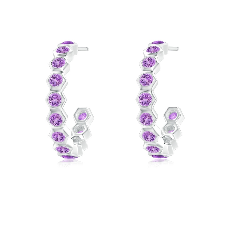 1.5mm AAA Natori x Angara Small  Hexagonal Amethyst Hoops in White Gold 