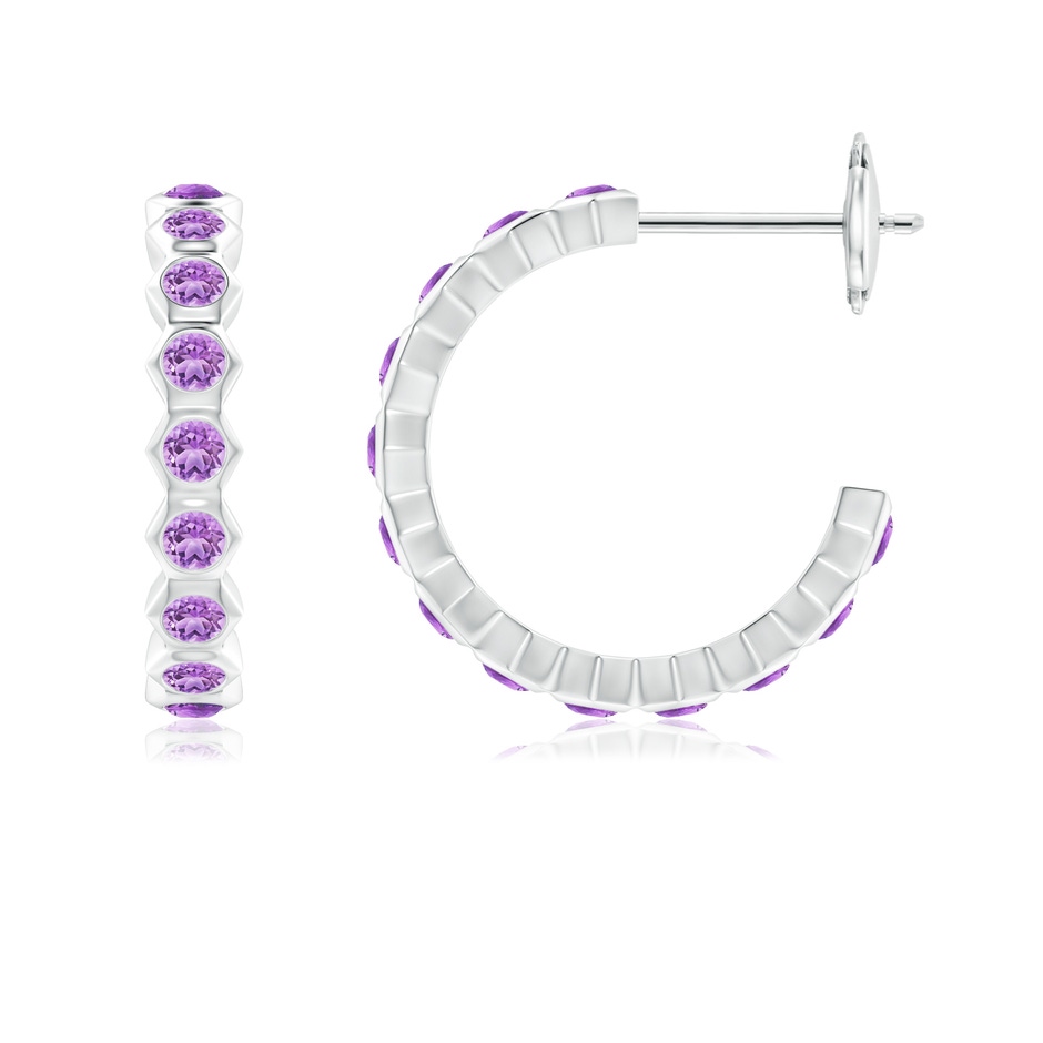 1.5mm AAA Natori x Angara Small  Hexagonal Amethyst Hoops in White Gold side 1