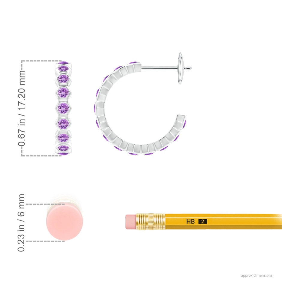 1.5mm AAA Natori x Angara Small  Hexagonal Amethyst Hoops in White Gold ruler