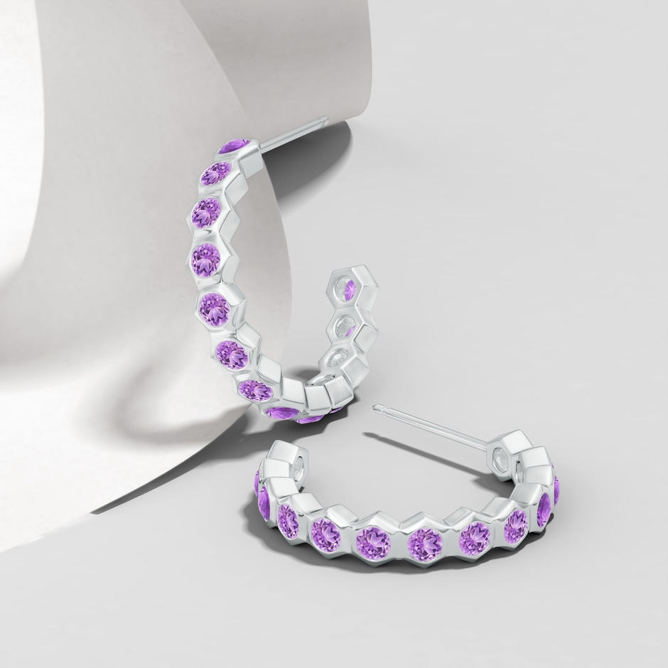 1.5mm AAA Natori x Angara Small  Hexagonal Amethyst Hoops in White Gold lifestyle