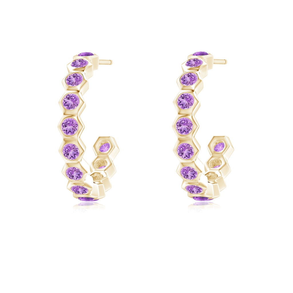 1.5mm AAA Natori x Angara Small  Hexagonal Amethyst Hoops in Yellow Gold