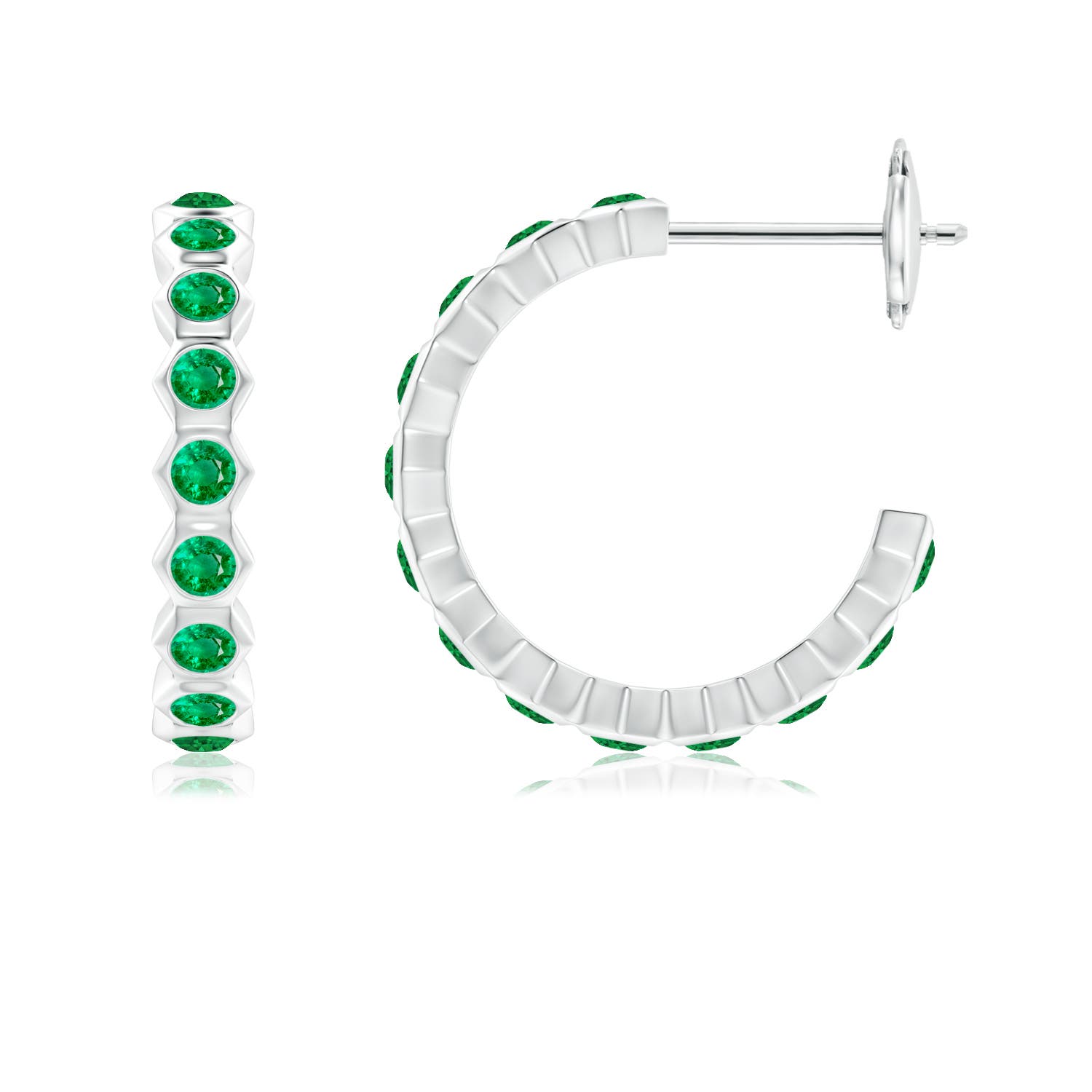 1.5mm AAA Natori x Angara Small  Hexagonal Emerald Hoops in White Gold