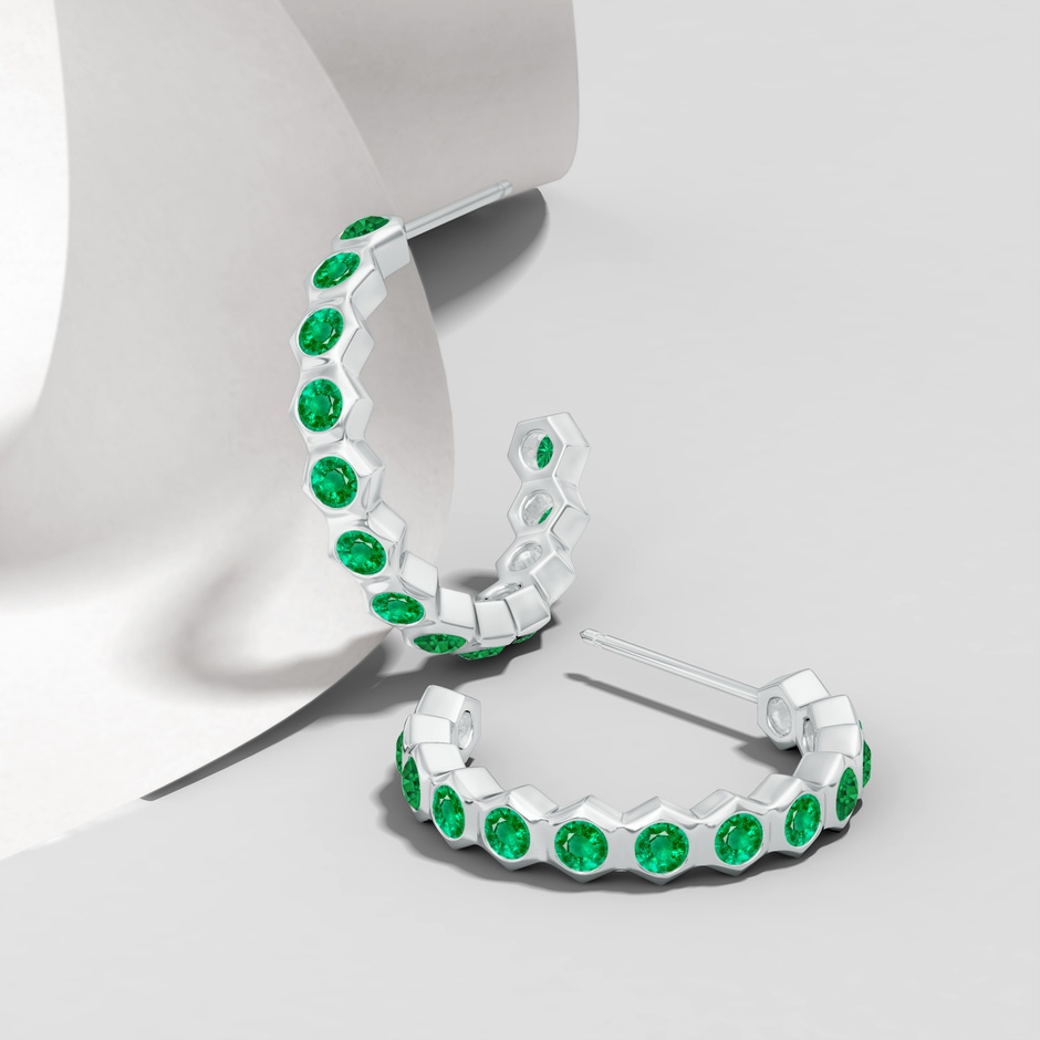 1.5mm AAA Natori x Angara Small  Hexagonal Emerald Hoops in White Gold lifestyle