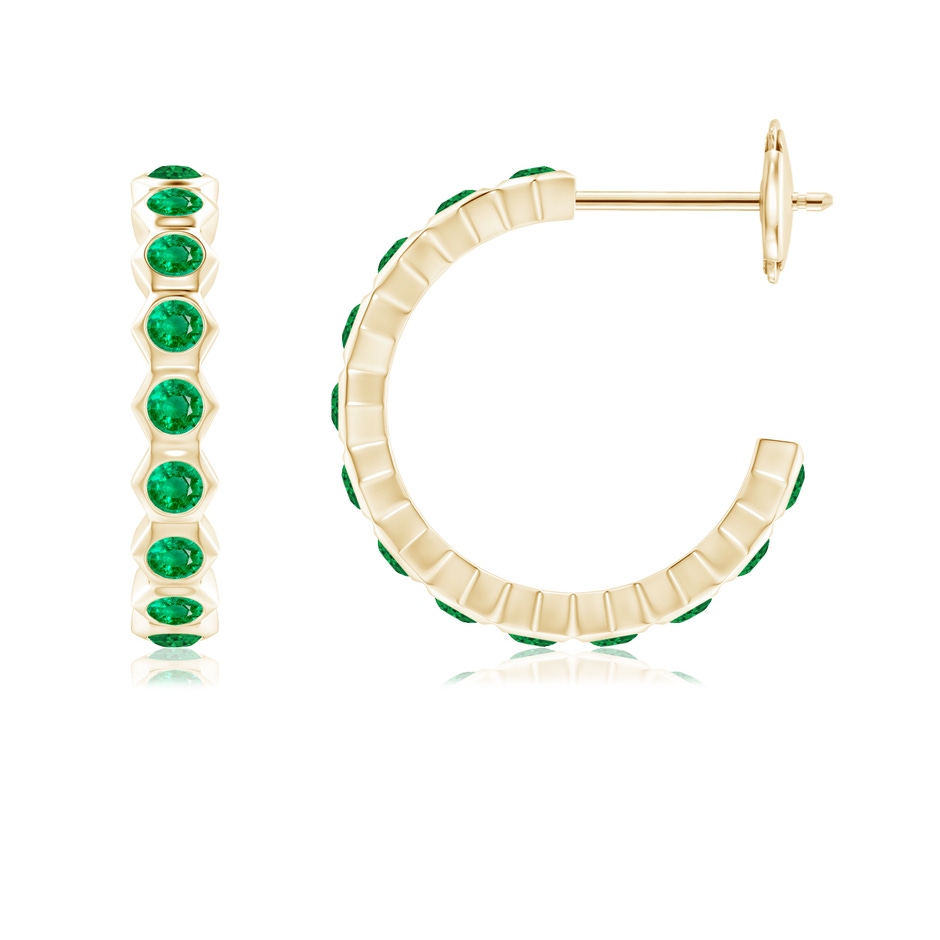 1.5mm AAA Natori x Angara Small  Hexagonal Emerald Hoops in Yellow Gold side 1