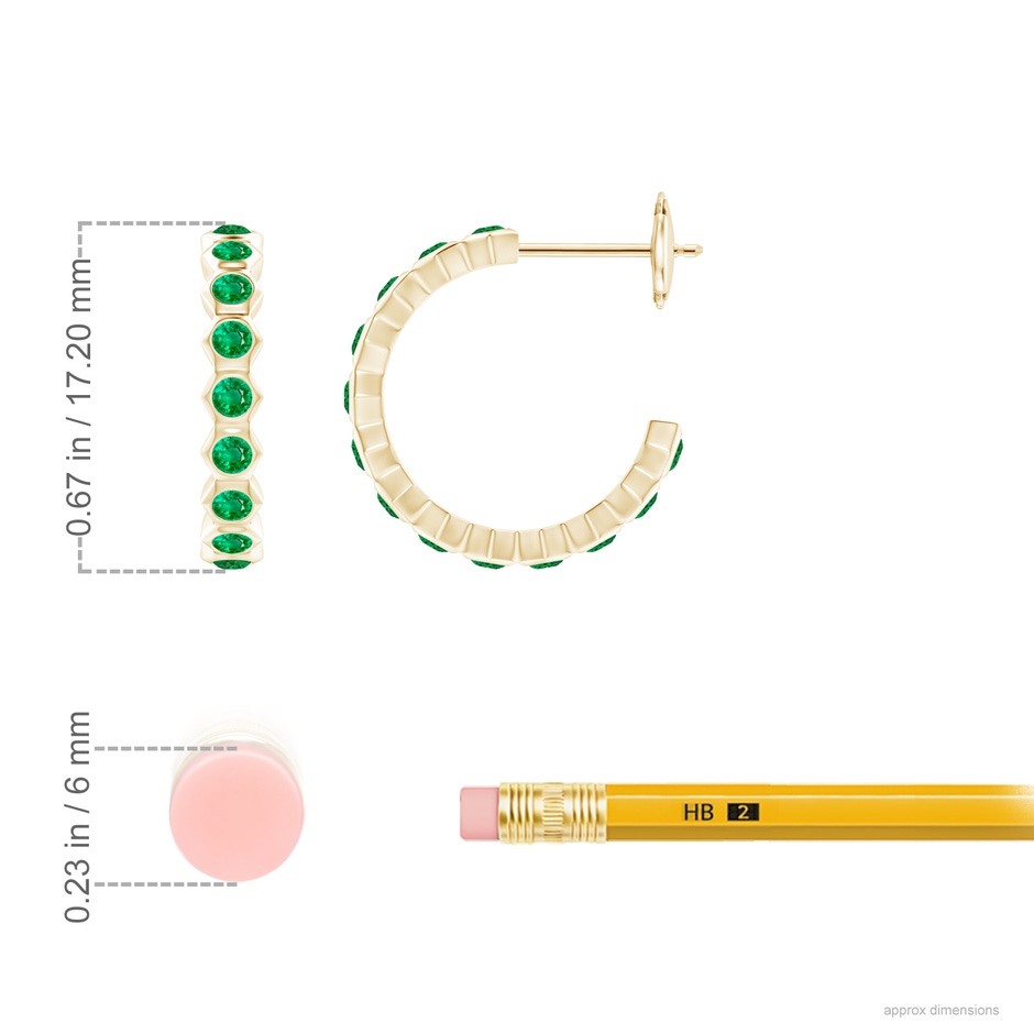 1.5mm AAA Natori x Angara Small  Hexagonal Emerald Hoops in Yellow Gold ruler