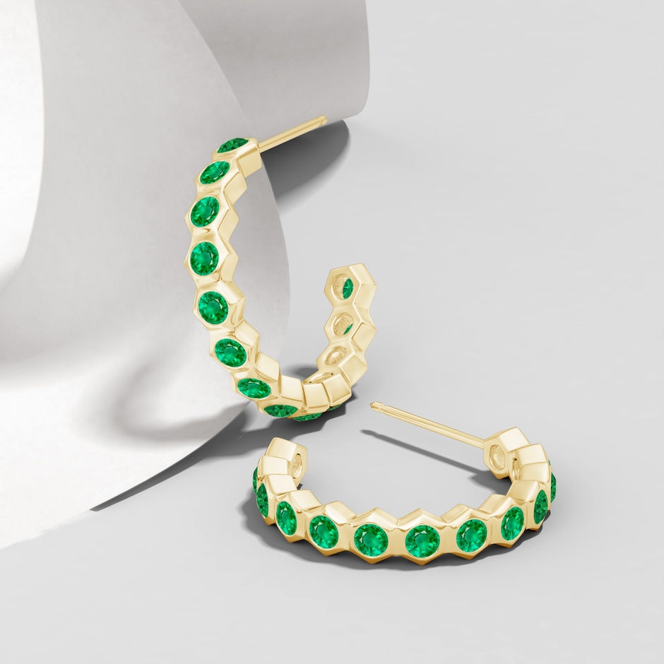 1.5mm AAA Natori x Angara Small  Hexagonal Emerald Hoops in Yellow Gold lifestyle