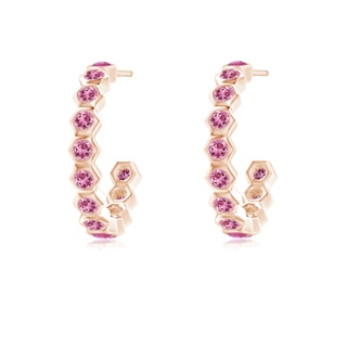 1.5mm AAA Natori x Angara Small  Hexagonal Pink Tourmaline Hoops in Rose Gold