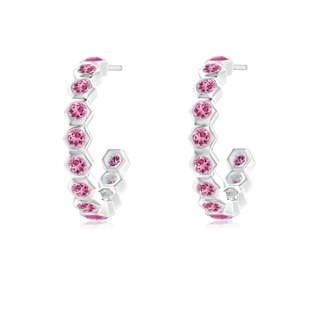 1.5mm AAA Natori x Angara Small  Hexagonal Pink Tourmaline Hoops in White Gold