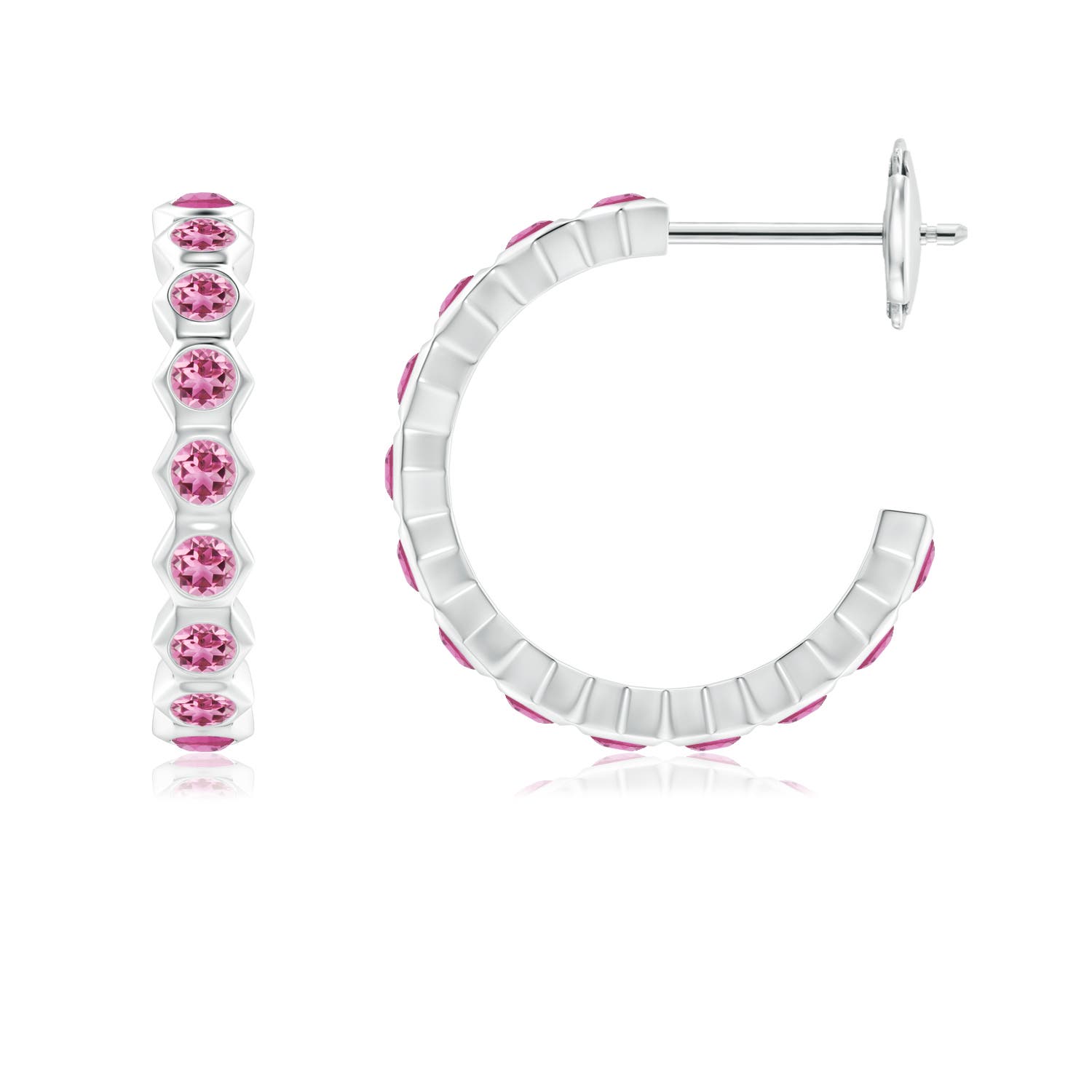 1.5mm AAA Natori x Angara Small  Hexagonal Pink Tourmaline Hoops in White Gold - side 1