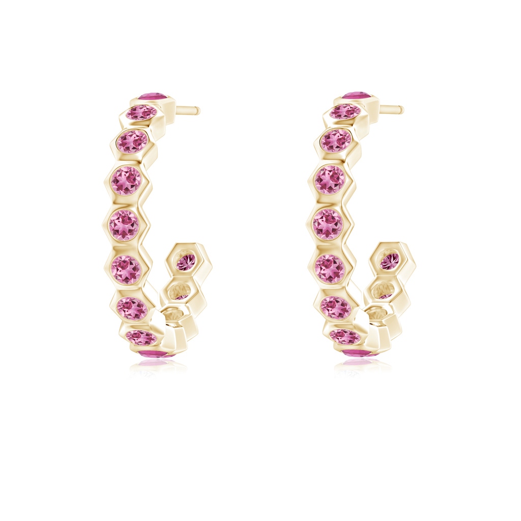 1.5mm AAA Natori x Angara Small  Hexagonal Pink Tourmaline Hoops in Yellow Gold