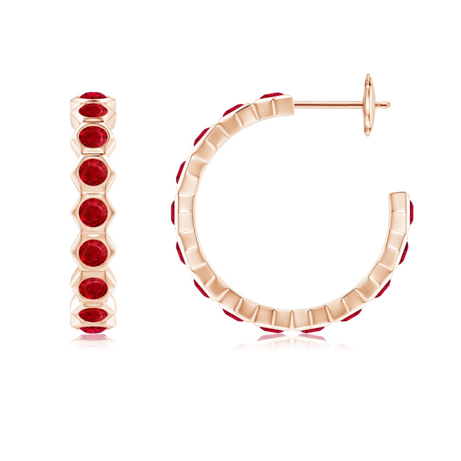 2.5mm AAA Natori x Angara Small  Hexagonal Ruby Hoops in Rose Gold side 1