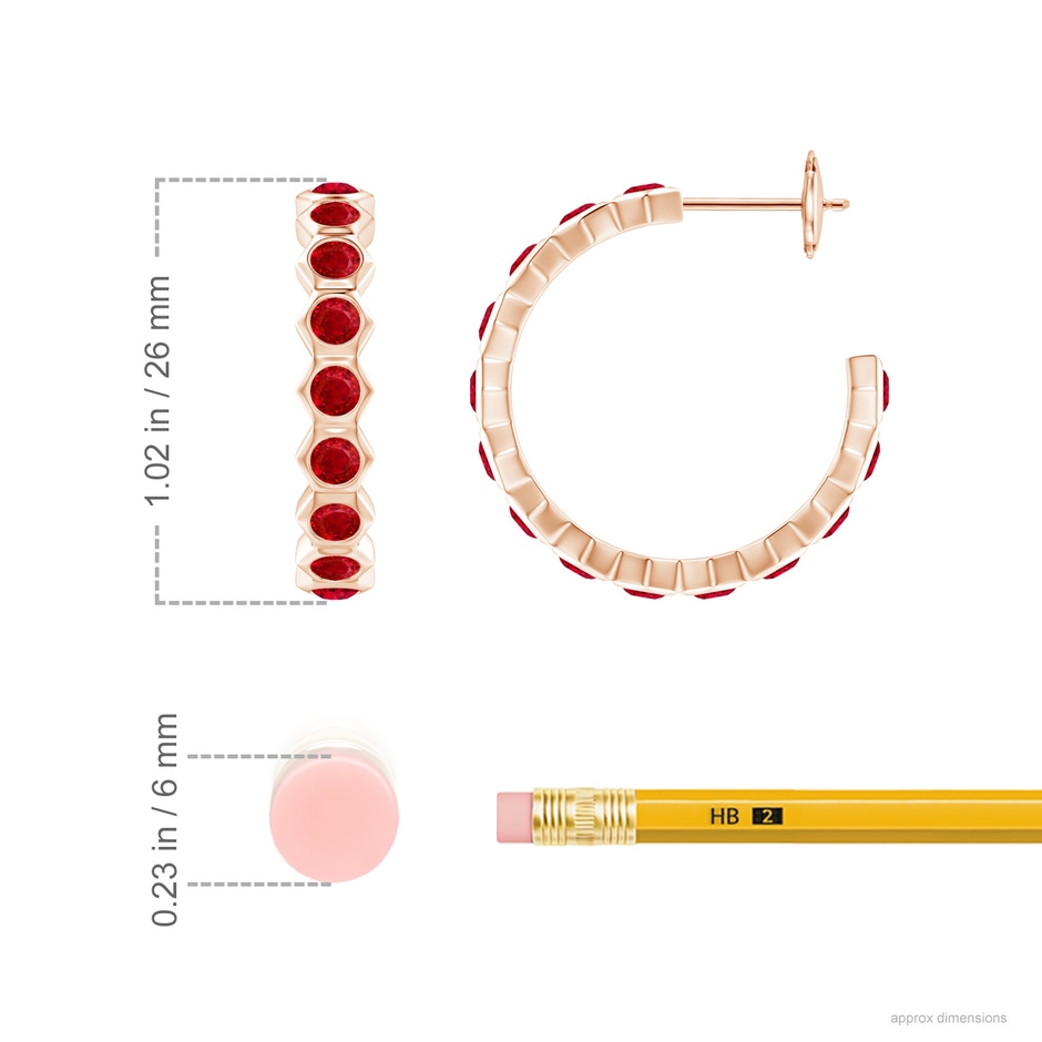 2.5mm AAA Natori x Angara Small  Hexagonal Ruby Hoops in Rose Gold ruler