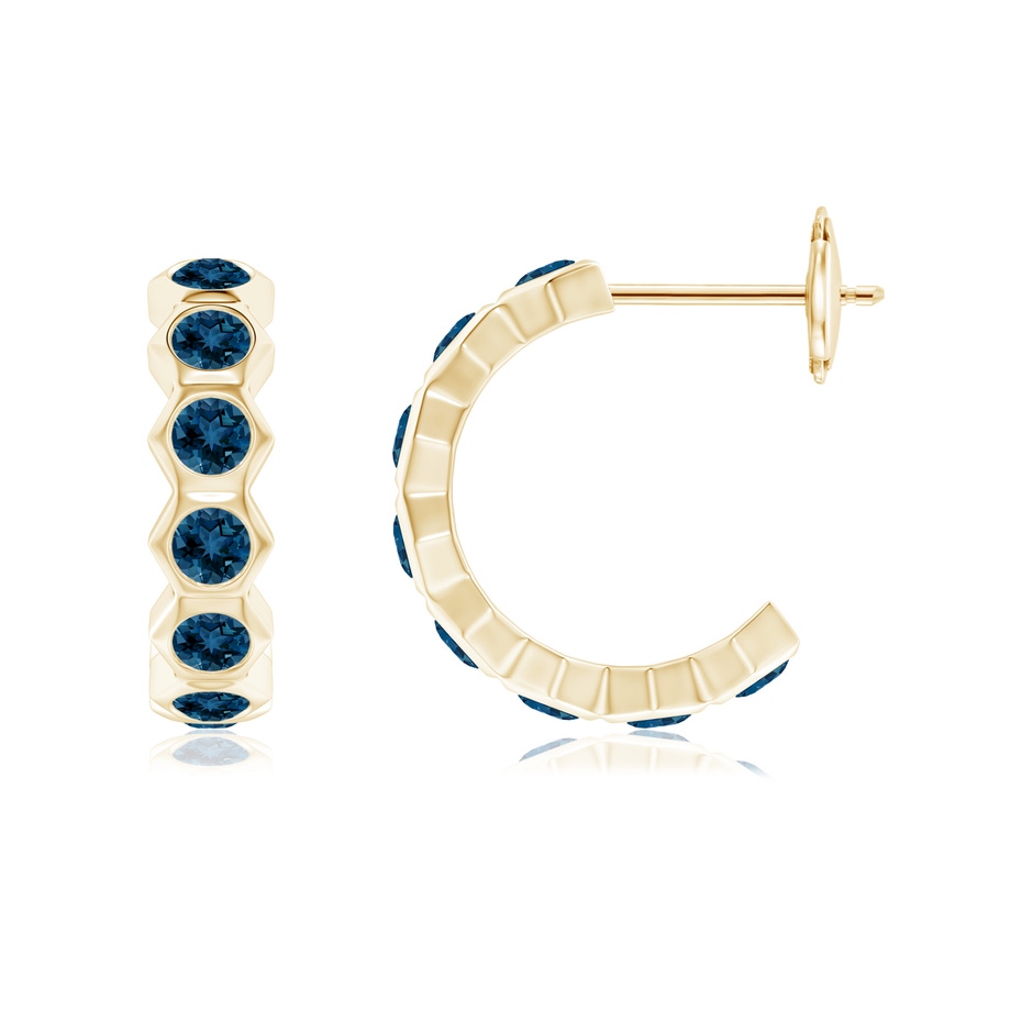 2.5mm AAA Natori x Angara Hexagonal Small London Blue Topaz J-Hoops in Yellow Gold side 1