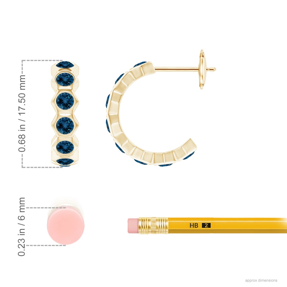 2.5mm AAA Natori x Angara Hexagonal Small London Blue Topaz J-Hoops in Yellow Gold ruler