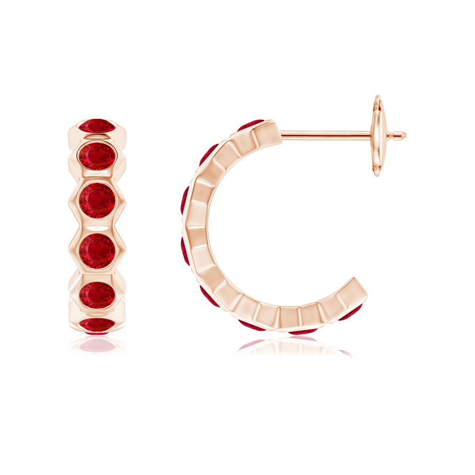 2.5mm AAA Natori x Angara Hexagonal Small Ruby  J-Hoops in Rose Gold side 1