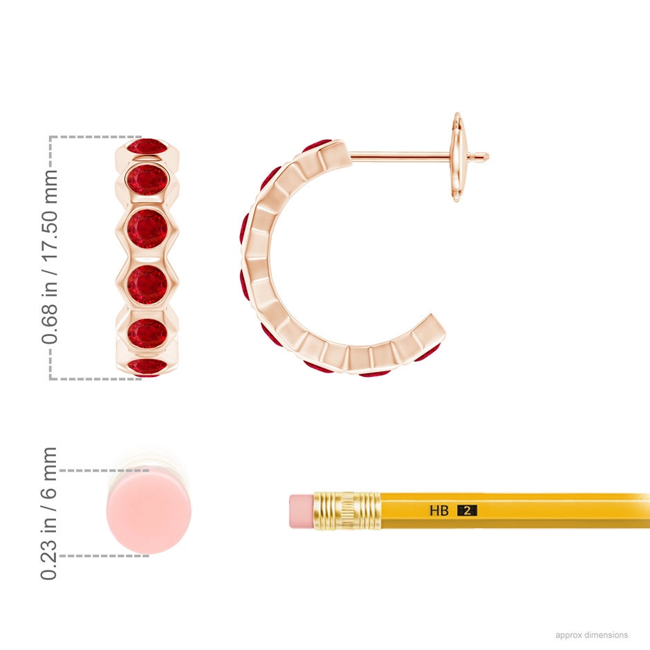 2.5mm AAA Natori x Angara Hexagonal Small Ruby  J-Hoops in Rose Gold ruler