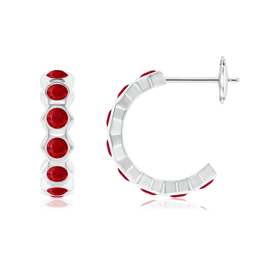 2.5mm AAA Natori x Angara Hexagonal Small Ruby  J-Hoops in White Gold side 1