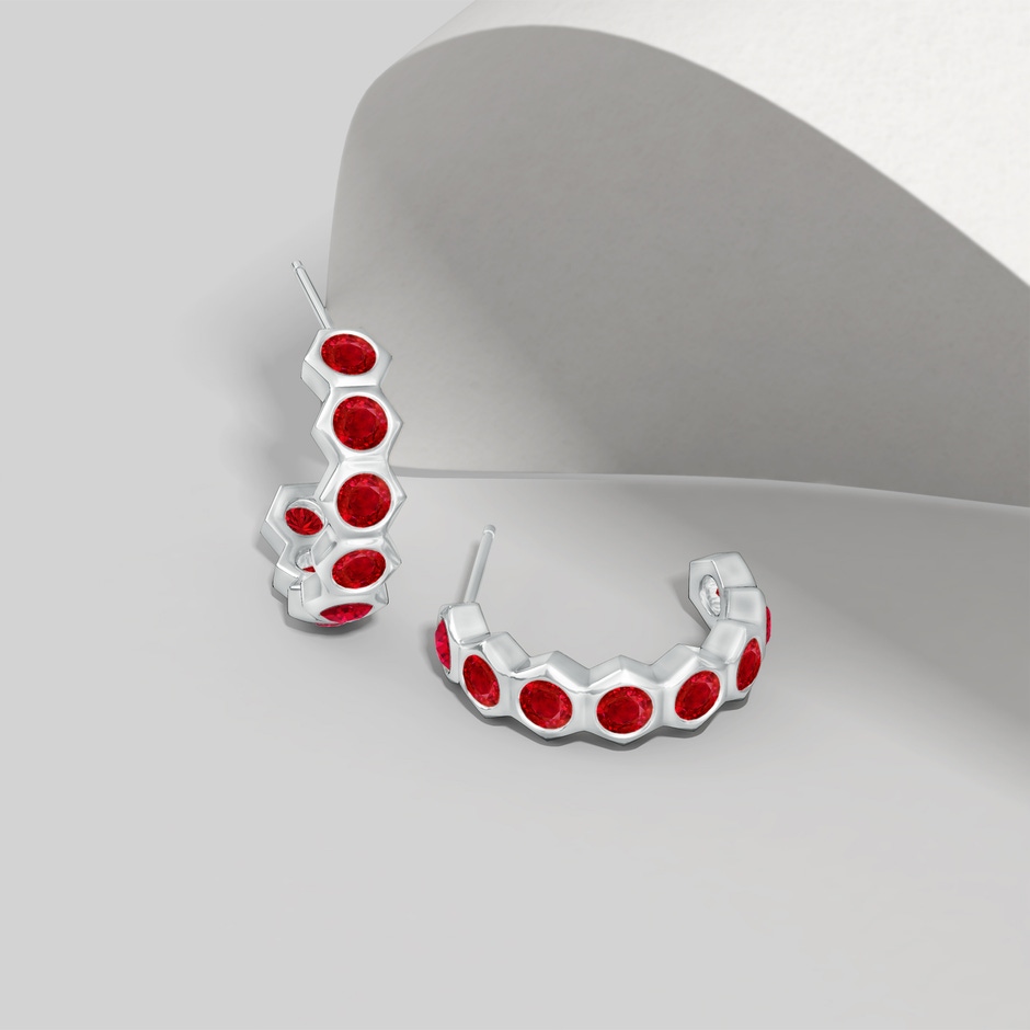 2.5mm AAA Natori x Angara Hexagonal Small Ruby  J-Hoops in White Gold lifestyle