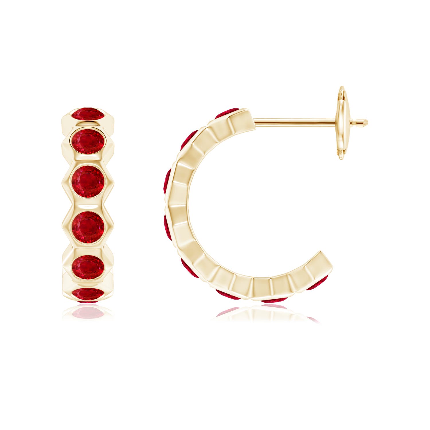 2.5mm AAA Natori x Angara Hexagonal Small Ruby  J-Hoops in Yellow Gold - side 1