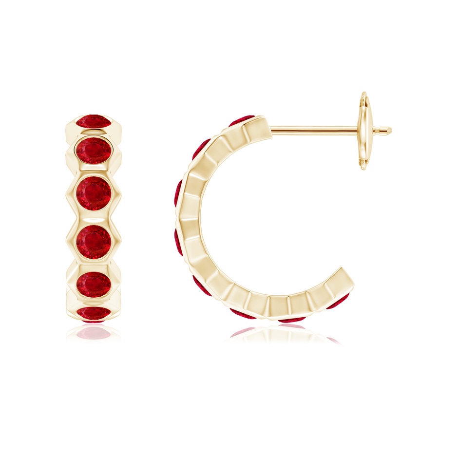 2.5mm AAA Natori x Angara Hexagonal Small Ruby  J-Hoops in Yellow Gold side 1