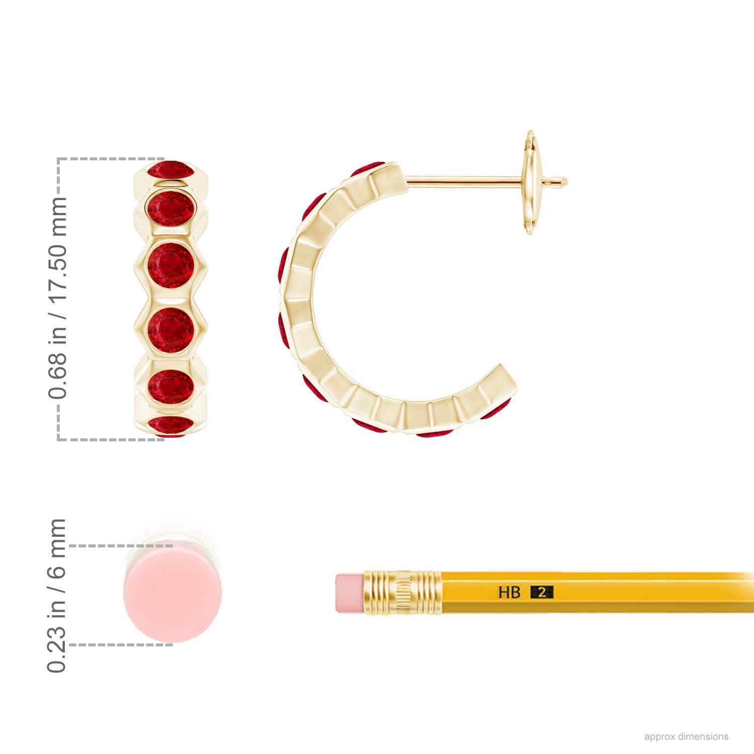 2.5mm AAA Natori x Angara Hexagonal Small Ruby  J-Hoops in Yellow Gold - ruler