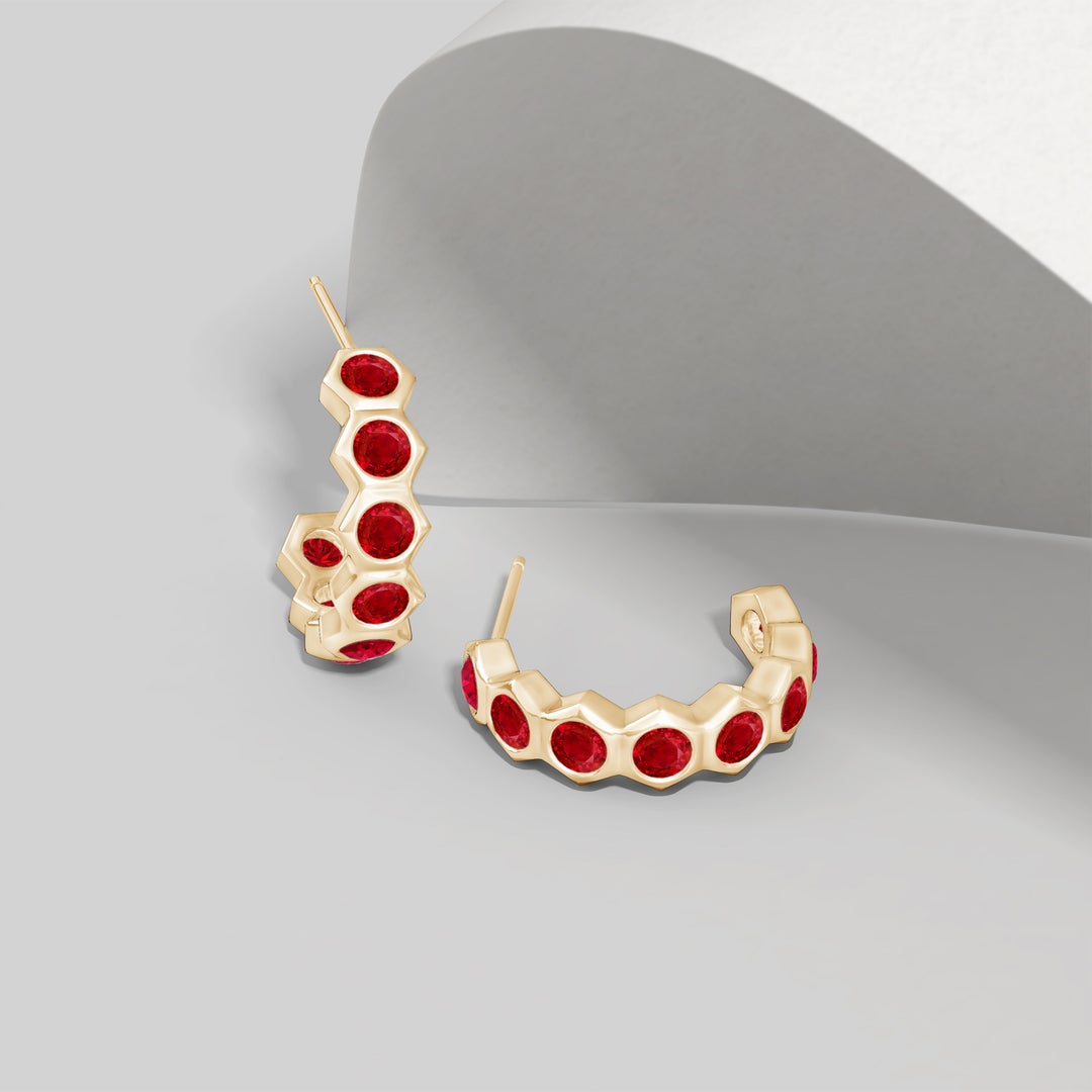 2.5mm AAA Natori x Angara Hexagonal Small Ruby  J-Hoops in Yellow Gold - lifestyle 4