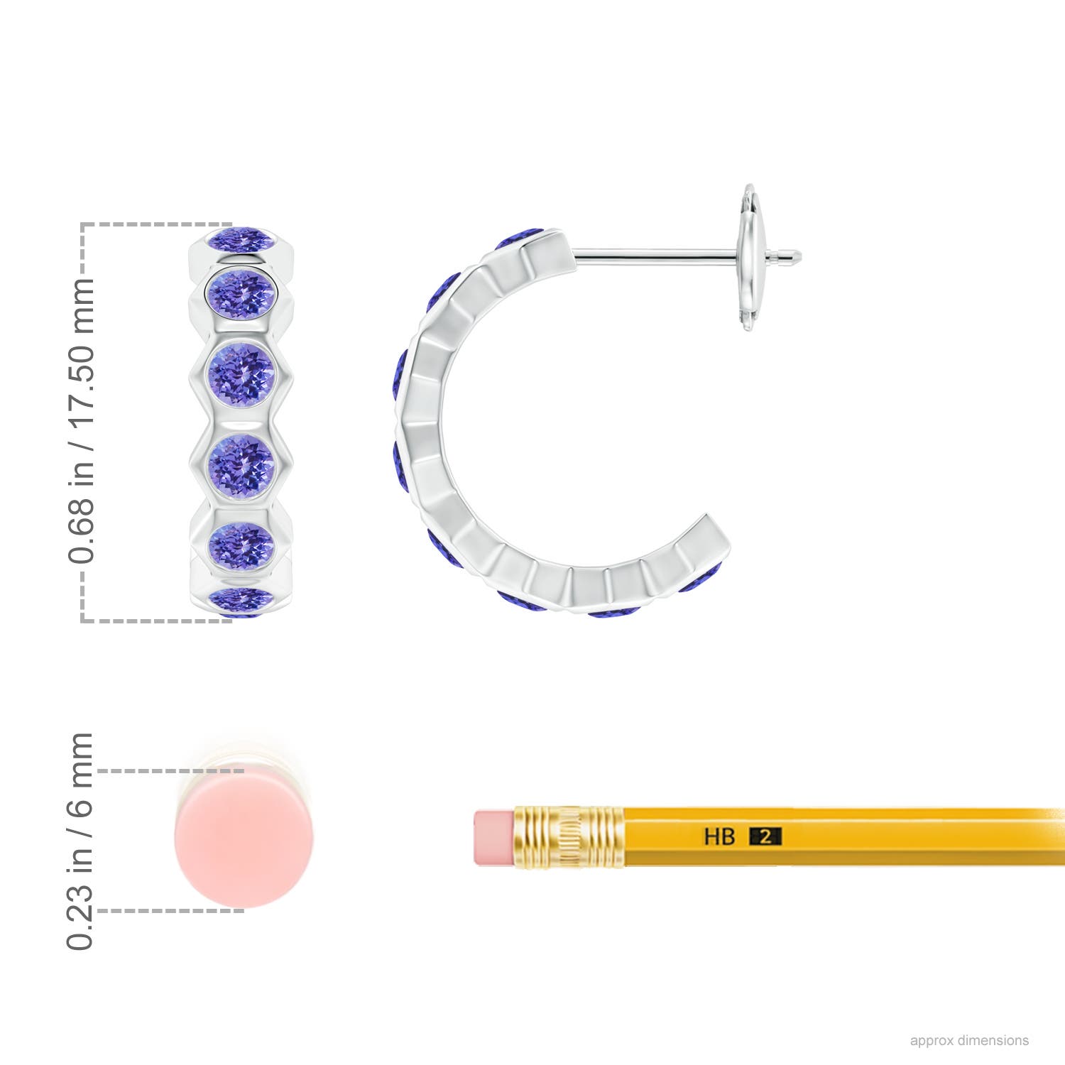 2.5mm AAA Natori x Angara Hexagonal Small Tanzanite  J-Hoops in White Gold - ruler