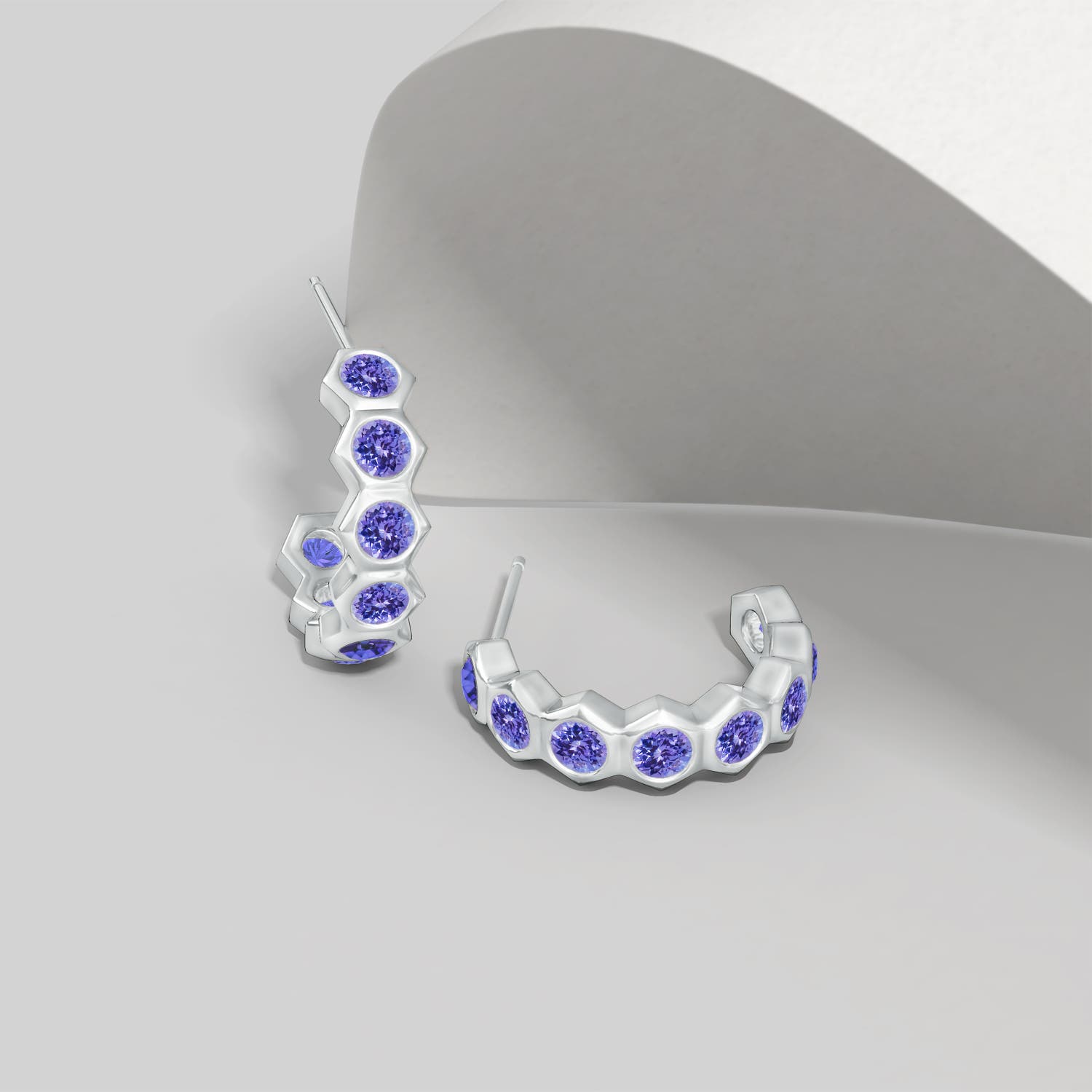 2.5mm AAA Natori x Angara Hexagonal Small Tanzanite  J-Hoops in White Gold - lifestyle 4
