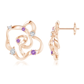 3x2mm IJI1I2 Natori x Angara Multi-Shape Dispersed Diamond & Amethyst Sakura Studs in Rose Gold