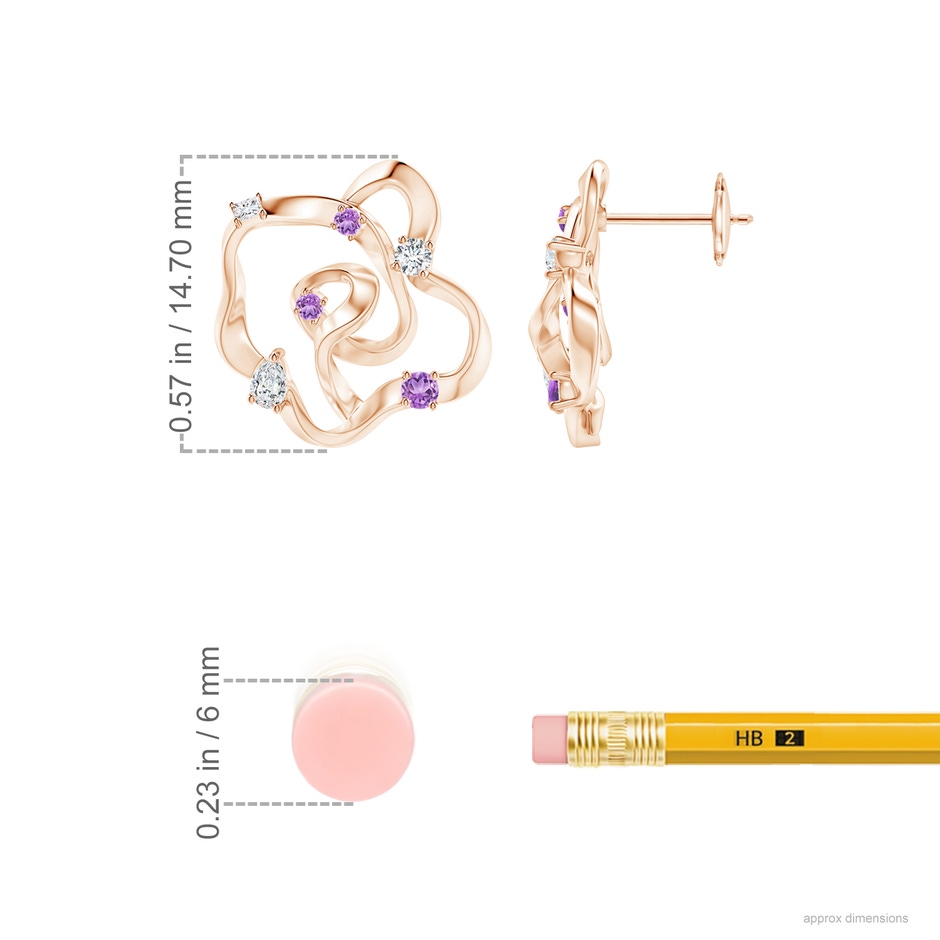 3x2mm IJI1I2 Natori x Angara Multi-Shape Dispersed Diamond & Amethyst Sakura Studs in Rose Gold ruler