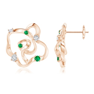 3x2mm IJI1I2 Natori x Angara Multi-Shape Dispersed Diamond & Emerald Sakura Studs in Rose Gold