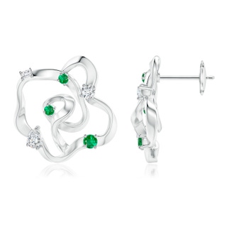 3x2mm IJI1I2 Natori x Angara Multi-Shape Dispersed Diamond & Emerald Sakura Studs in White Gold