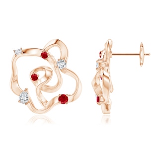 3x2mm IJI1I2 Natori x Angara Multi-Shape Dispersed Diamond & Ruby Sakura Studs in Rose Gold