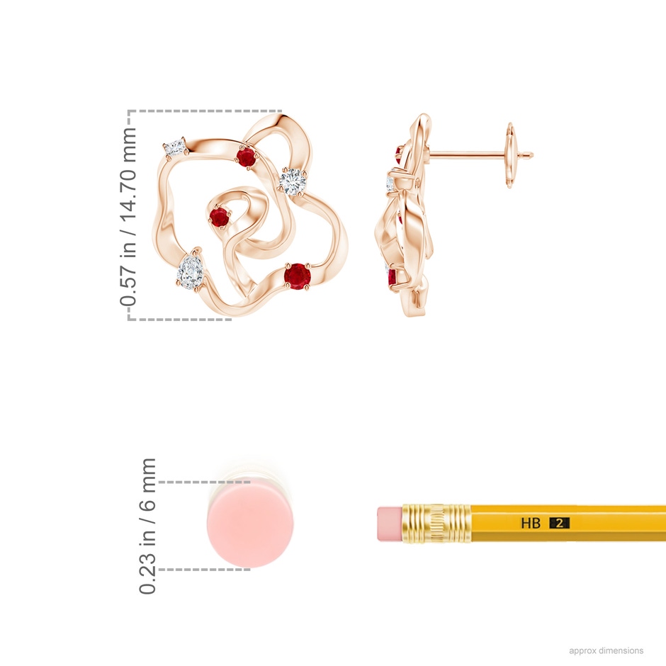 3x2mm IJI1I2 Natori x Angara Multi-Shape Dispersed Diamond & Ruby Sakura Studs in Rose Gold ruler