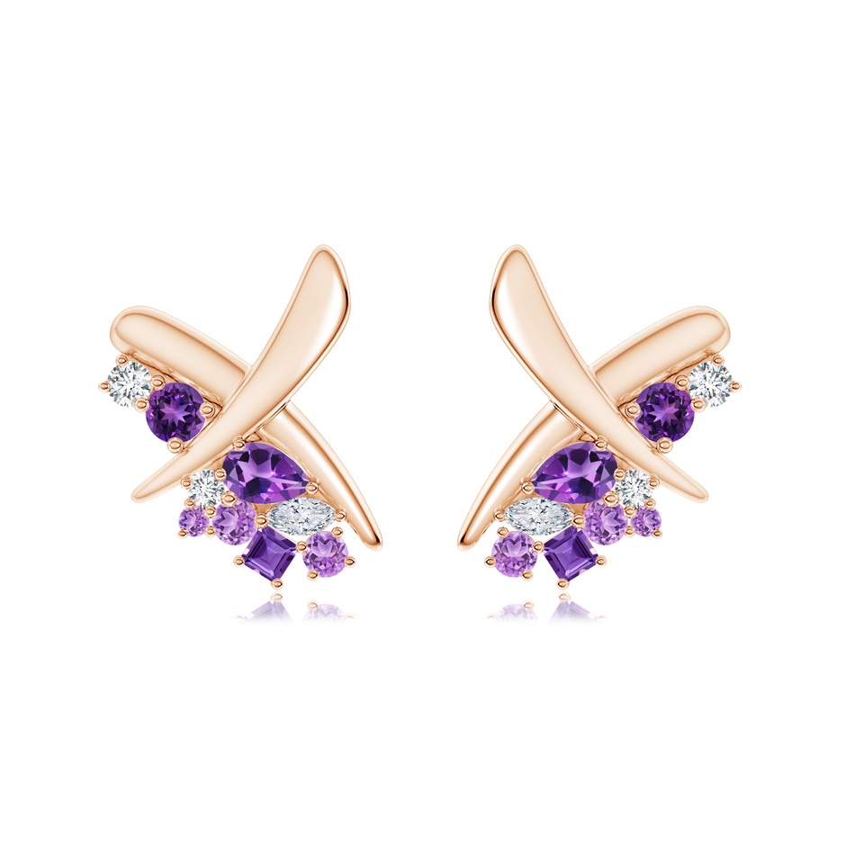 6x4mm AAA Natori x Angara Multi-Shape Waterfall Amethyst & Diamond Sumi Stroke Studs in Rose Gold side-1