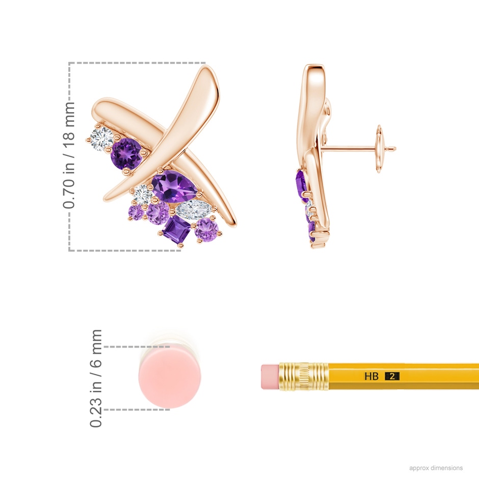 6x4mm AAA Natori x Angara Multi-Shape Waterfall Amethyst & Diamond Sumi Stroke Studs in Rose Gold ruler