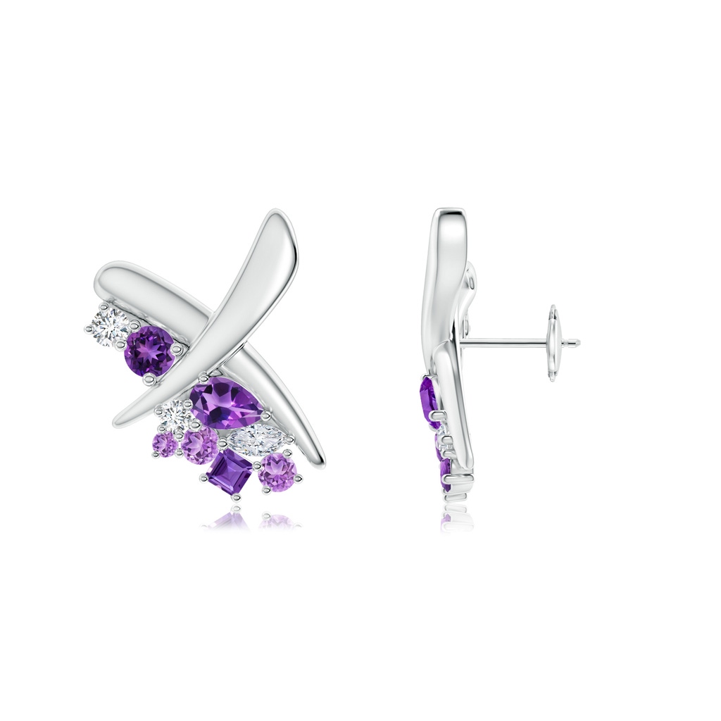 6x4mm AAA Natori x Angara Multi-Shape Waterfall Amethyst & Diamond Sumi Stroke Studs in White Gold