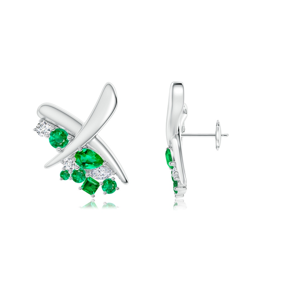 6x4mm AAA Natori x Angara Multi-Shape Waterfall Emerald & Diamond Sumi Stroke Studs in White Gold 