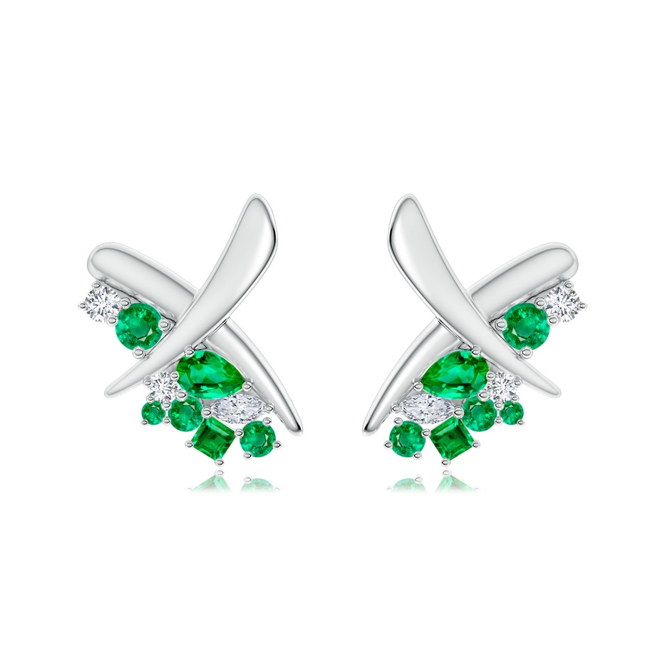 6x4mm AAA Natori x Angara Multi-Shape Waterfall Emerald & Diamond Sumi Stroke Studs in White Gold side-1