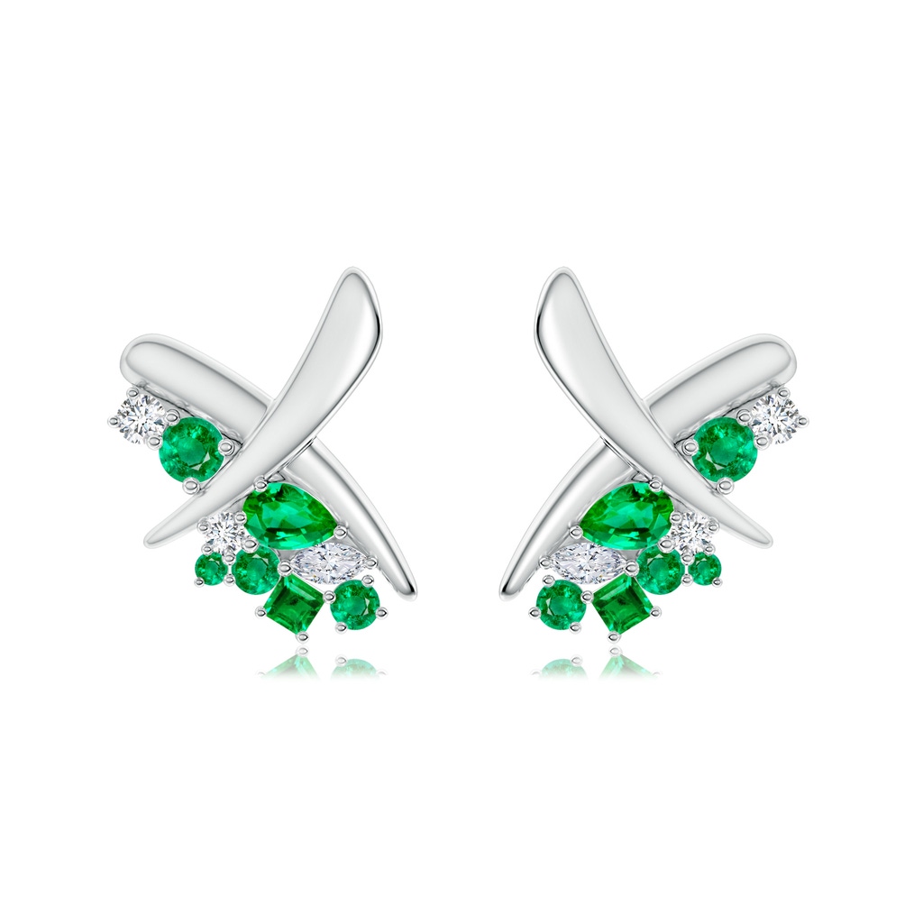 6x4mm AAA Natori x Angara Multi-Shape Waterfall Emerald & Diamond Sumi Stroke Studs in White Gold - side 199