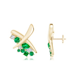 6x4mm AAA Natori x Angara Multi-Shape Waterfall Emerald & Diamond Sumi Stroke Studs in Yellow Gold