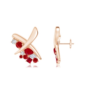 6x4mm AAA Natori x Angara Multi-Shape Waterfall Ruby & Diamond Sumi Stroke Studs in Rose Gold