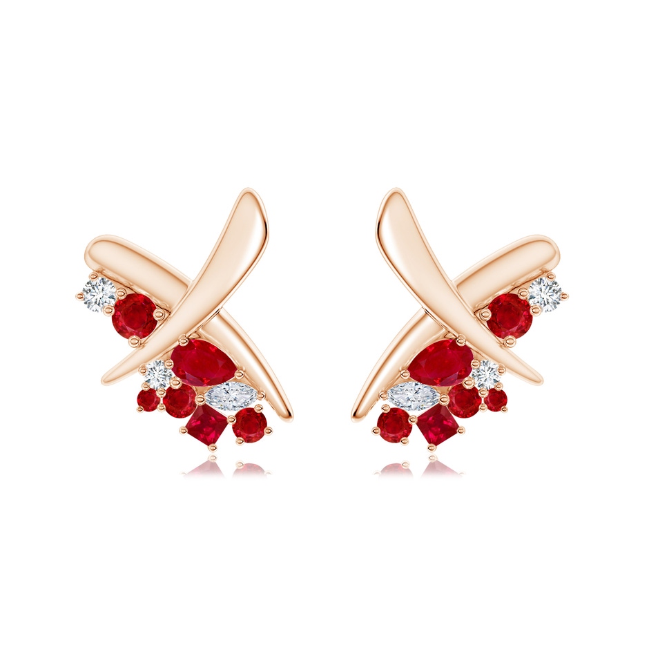 6x4mm AAA Natori x Angara Multi-Shape Waterfall Ruby & Diamond Sumi Stroke Studs in Rose Gold side-1