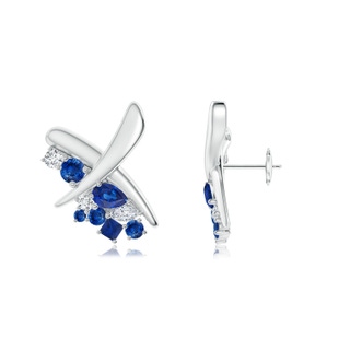 6x4mm AAA Natori x Angara Multi-Shape Waterfall Sapphire & Diamond Sumi Stroke Studs in White Gold