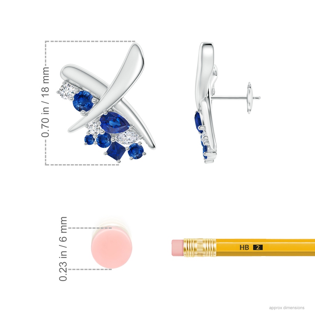 6x4mm AAA Natori x Angara Multi-Shape Waterfall Sapphire & Diamond Sumi Stroke Studs in White Gold Ruler